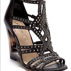K. Cole Hard Vision studded black leather wedges